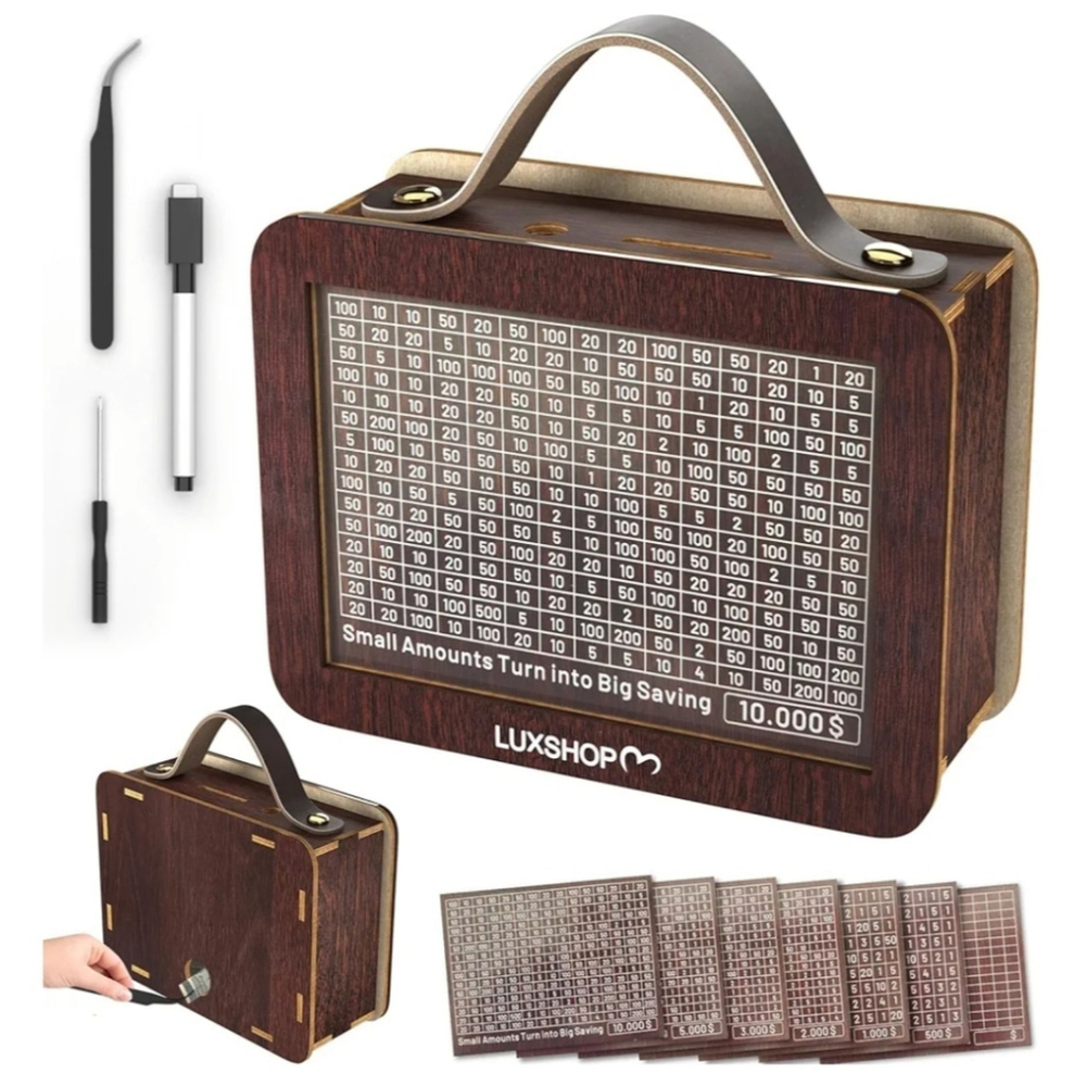 Money Saving Box 10,000 with Handle and Plastic Clear - 10000 Savings Challenge - Picture 4 of 9